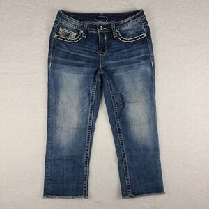 Vigoss Jeans Womens 10 x 21 Blue Heritage‎ Fit Capri Fray Dark Wash Denim *